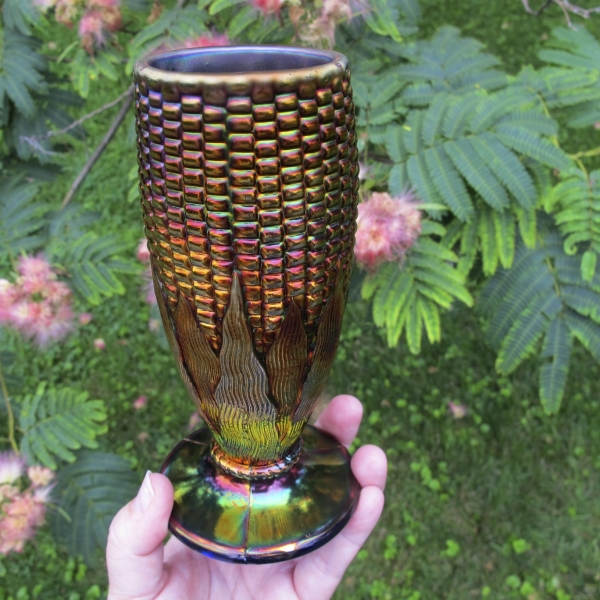 Antique Northwood Blue Carnival Glass Corn Vase