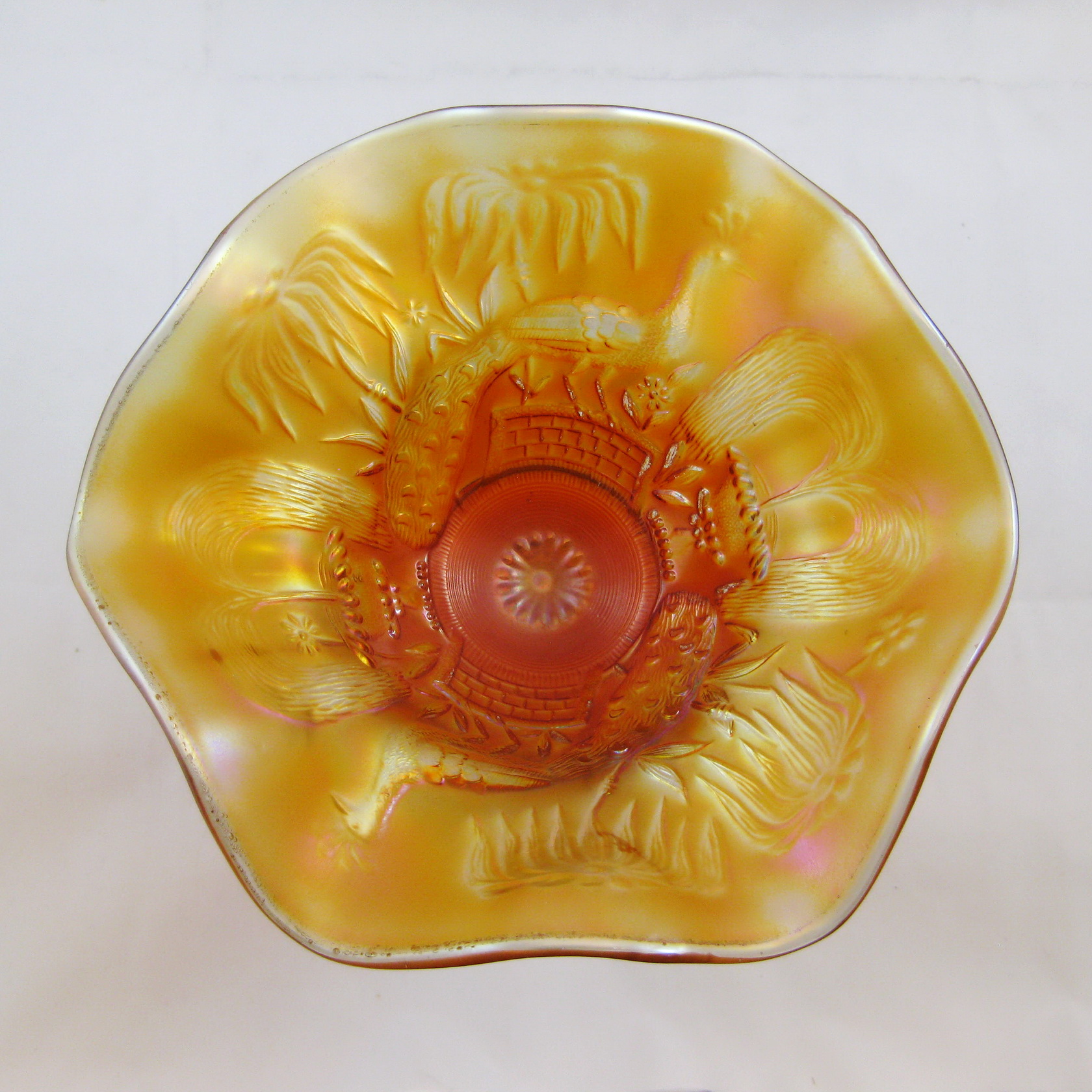 Antique Northwood Marigold Peacock at the Fountain Carnival Glass ...