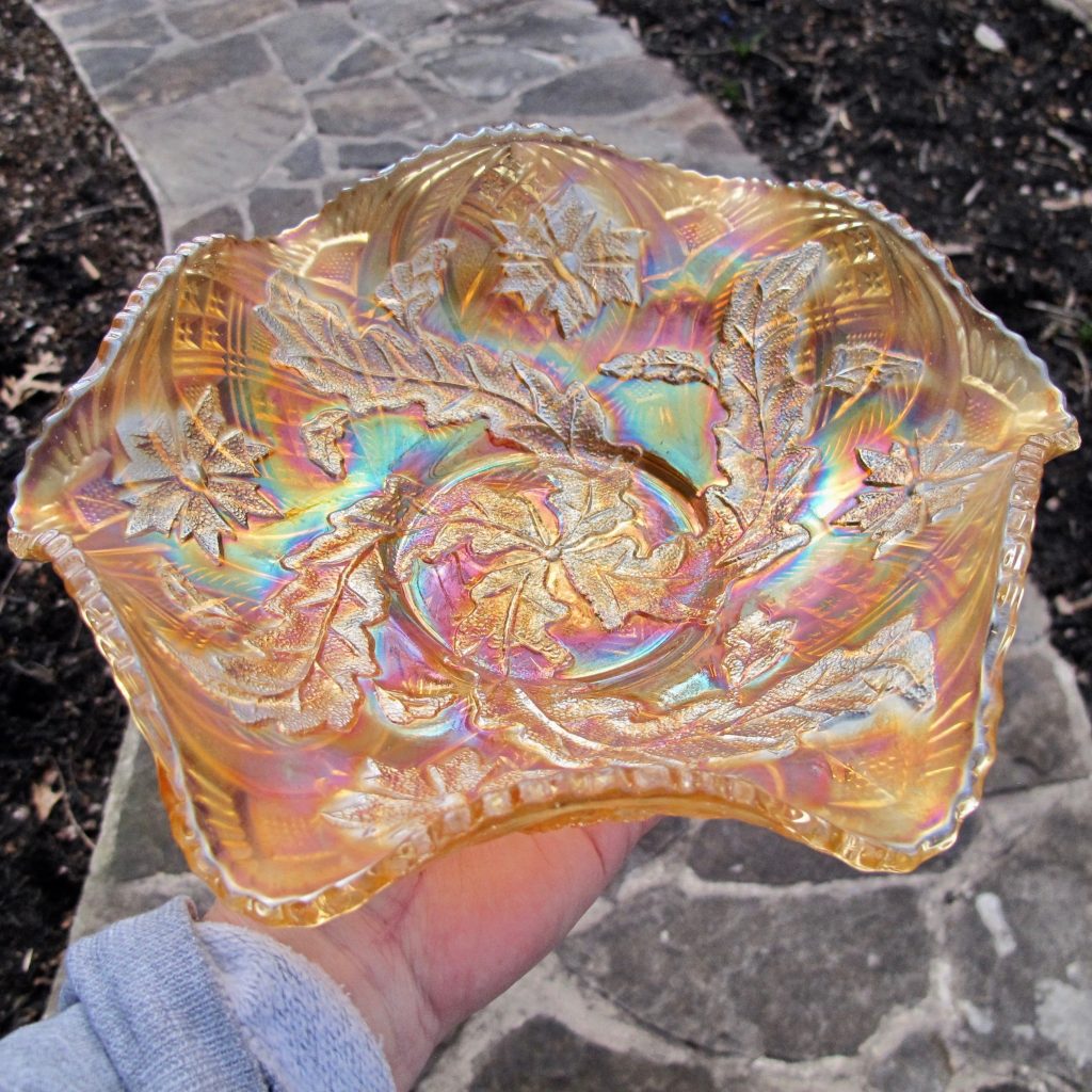 Millersburg Antique Carnival Glass Bowl Whirling Leaves Marigold Bold Carnival Glass