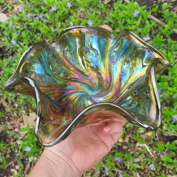 Antique Imperial Smoke Acanthus Carnival Glass Bowl