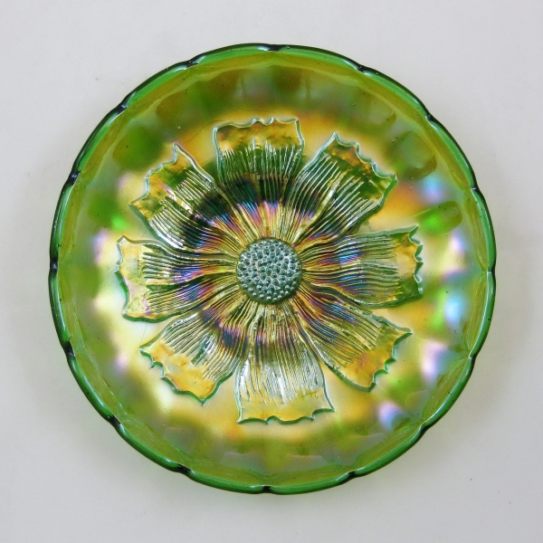 Antique Millersburg Green Cosmos Carnival Glass Bowl