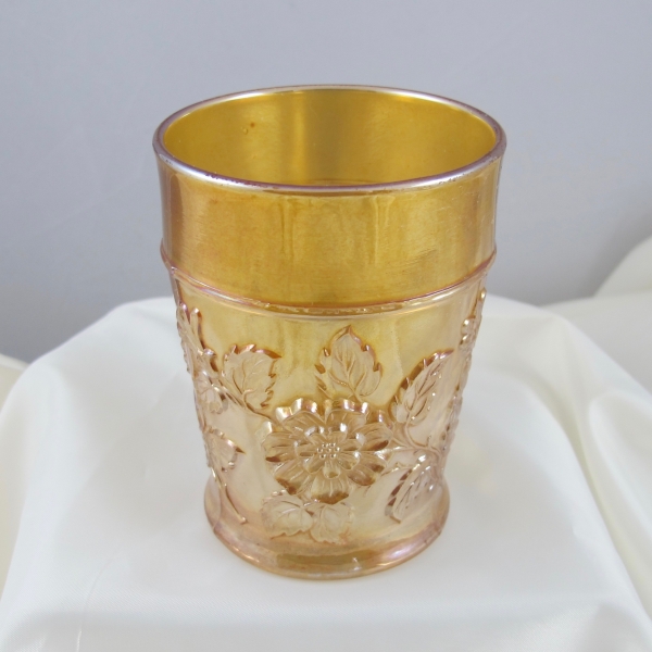 Antique Dugan Rambler Rose Pastel Marigold Carnival Glass Tumbler