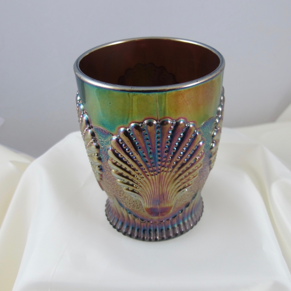 Antique Dugan Beaded Shell Amethyst Carnival Glass Tumbler