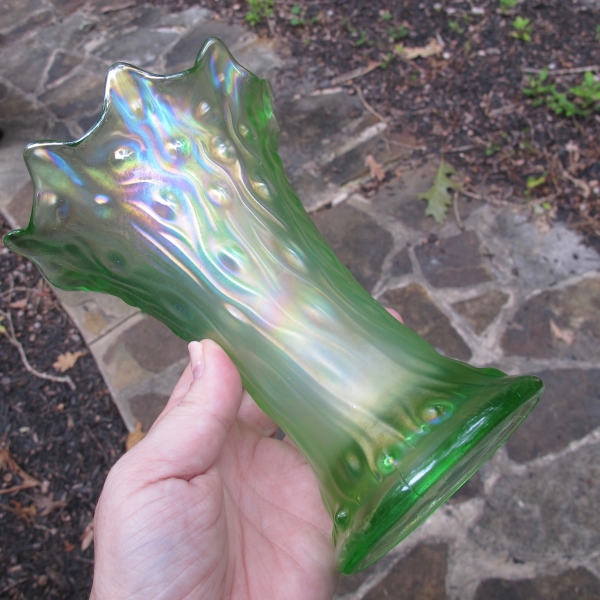 Antique Northwood Ice Green Tree Trunk Carnival Glass Squat Vase