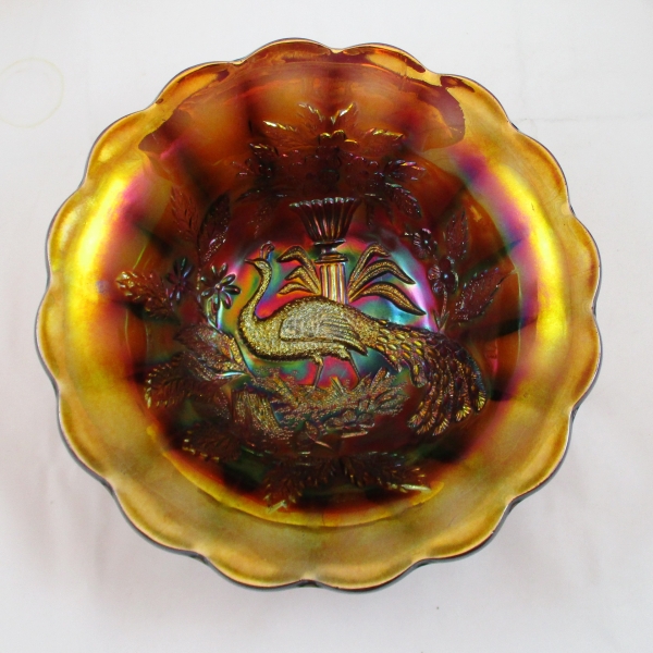 Antique Millersburg Amethyst Peacock Carnival Glass Large Round Bowl