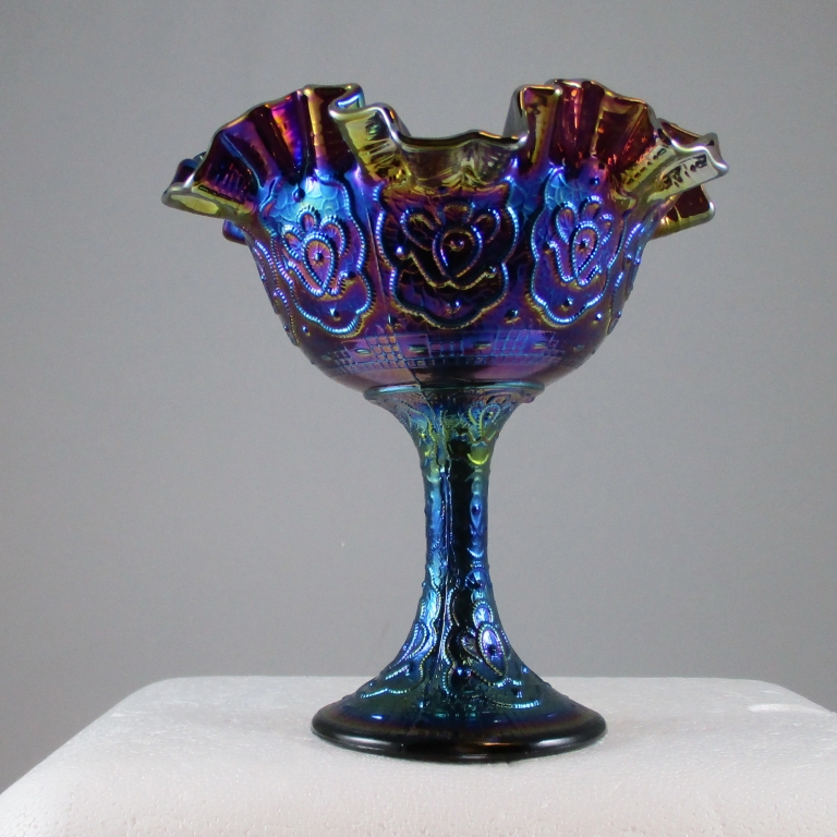 Fenton Amethyst Persian Medallion Carnival Glass Ruffled Cre Compote Carnival Glass