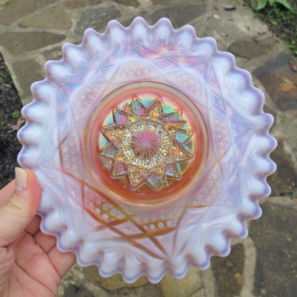 Antique Dugan Ski Star Peach Opal Carnival Glass CRE Plate