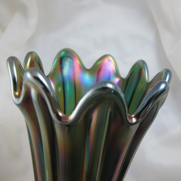 Antique Northwood Sapphire Blue Thin Rib Carnival Glass Vase Carnival