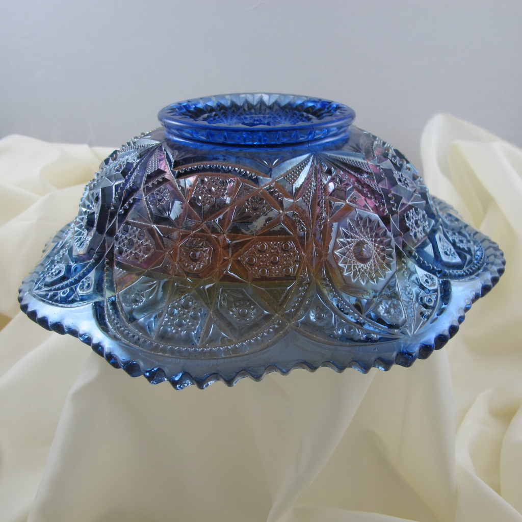 Antique Imperial Blue Wheels Carnival Glass Flared Bowl Rare Powder Blue Carnival Glass