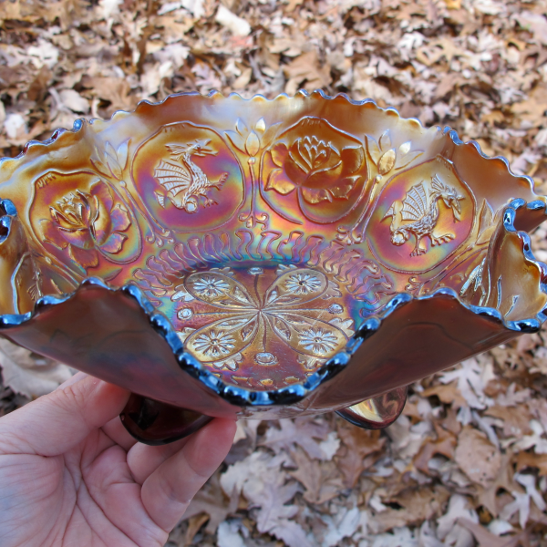 Antique Fenton Dragon & Lotus Amethyst Carnival Glass Footed Bowl