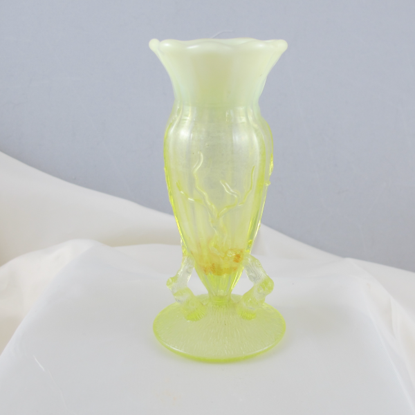 Antique Northwood Vaseline Opalescent Glass Twigs Vase