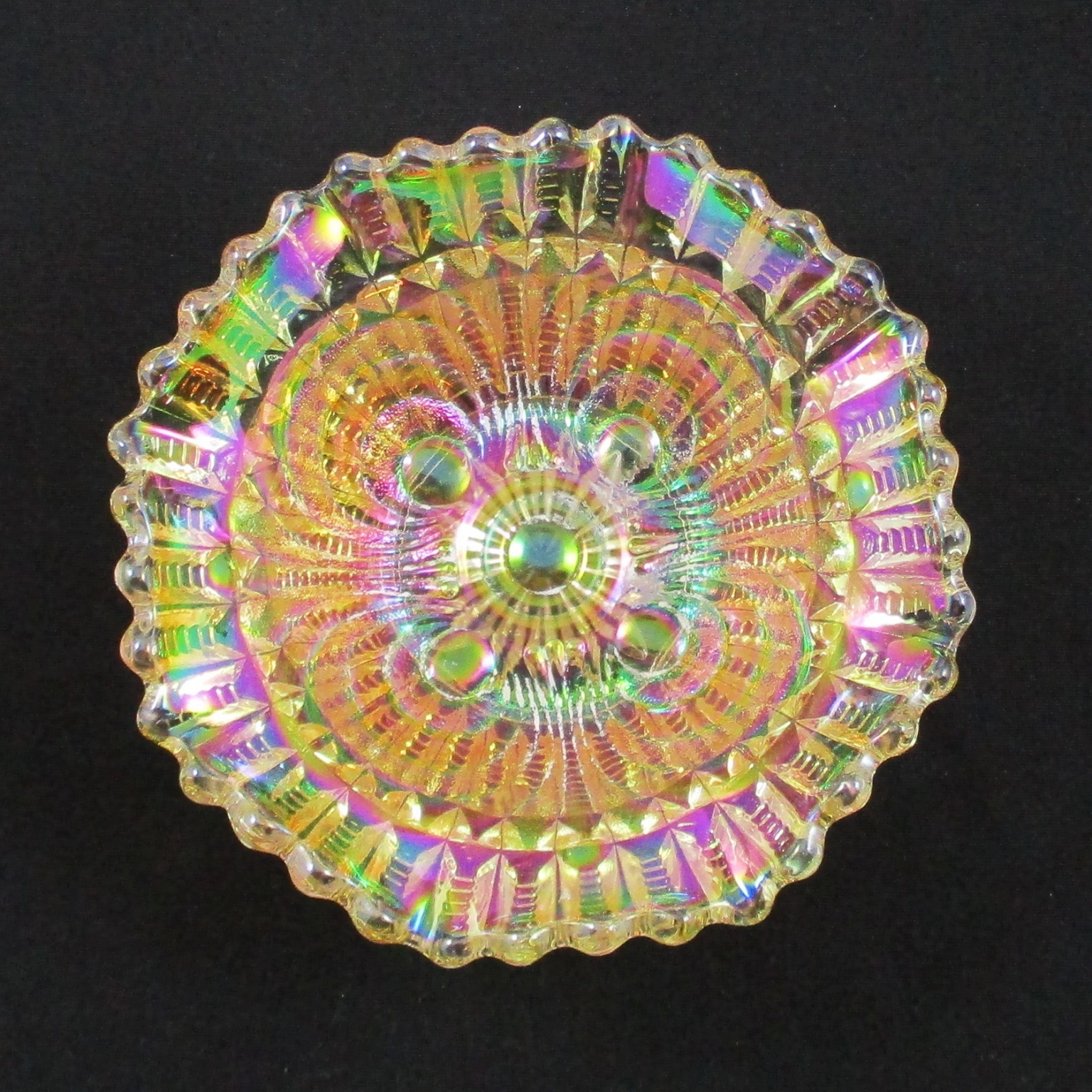 Antique Imperial Pastel Marigold Scroll Embossed Carnival Glass Small Bowl Carnival Glass