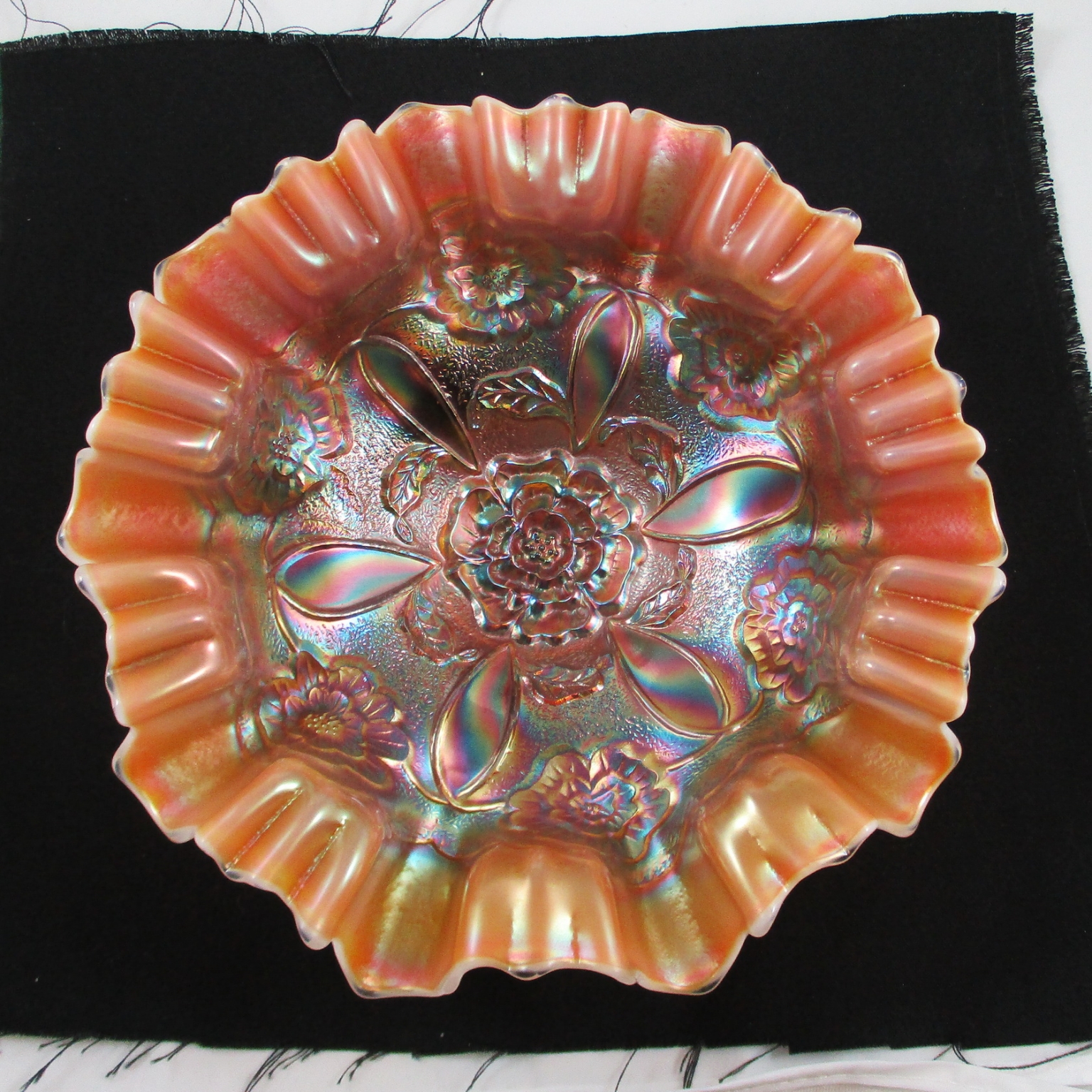 Antique Dugan Peach Opal Double Stem Rose Carnival Glass 3n1 Bowl Carnival Glass
