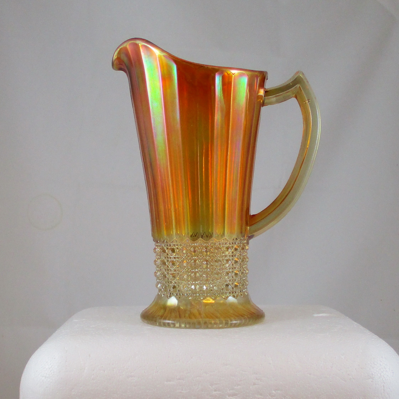 Antique Imperial Marigold Flute And Cane Carnival Glass Pitcher Carnival Glass