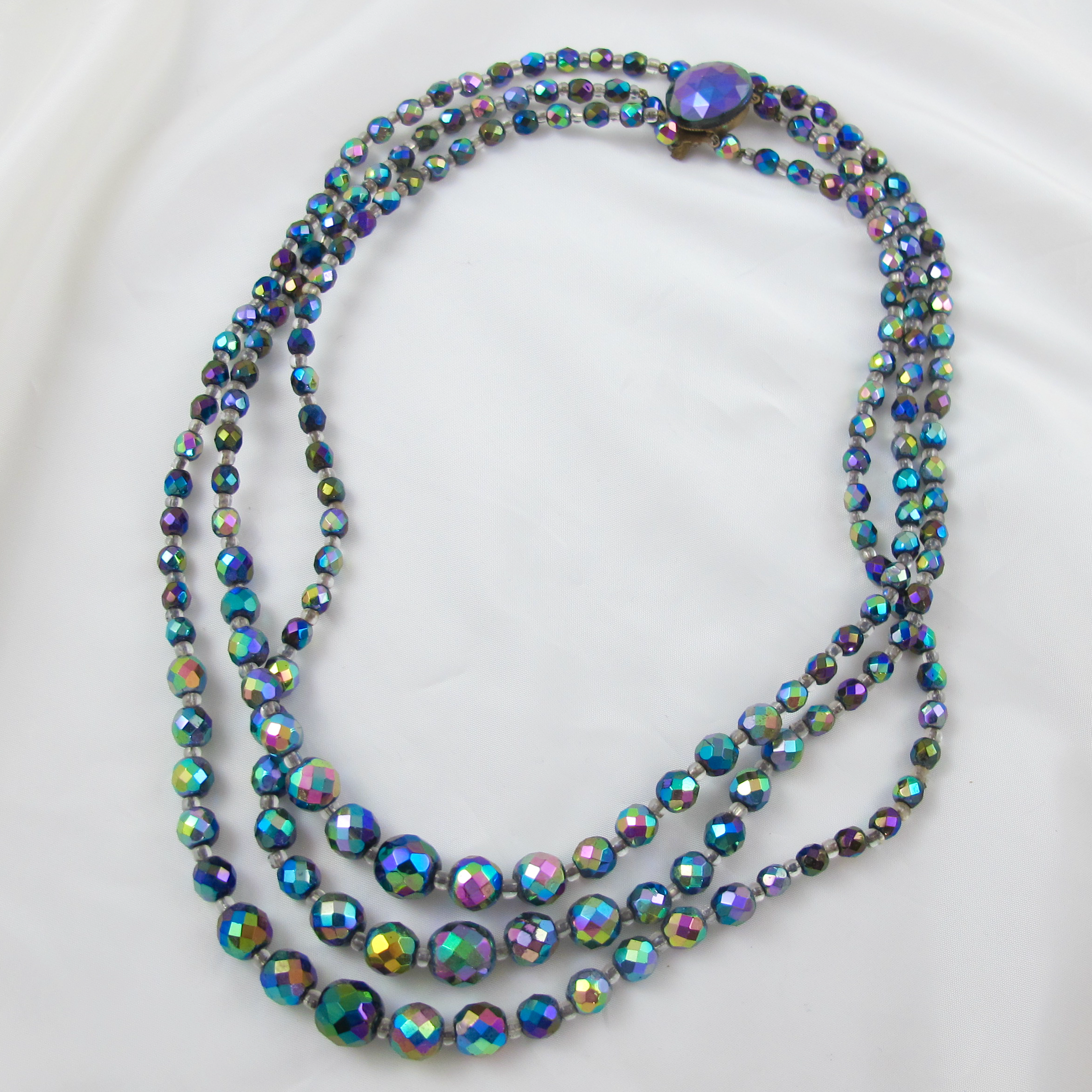 Vintage Triple Strand Art Glass Necklace - Jewelry