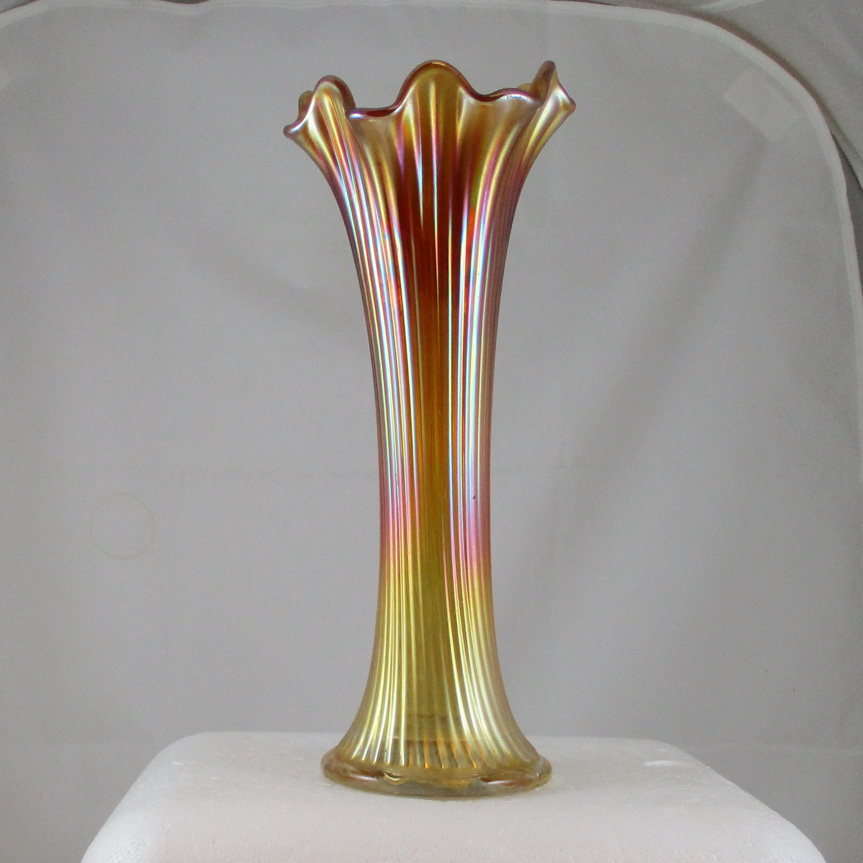 Home Décor Antique Carnival Glass Fine Rib Vase Large Stretched Swung Vase Fenton Northwood
