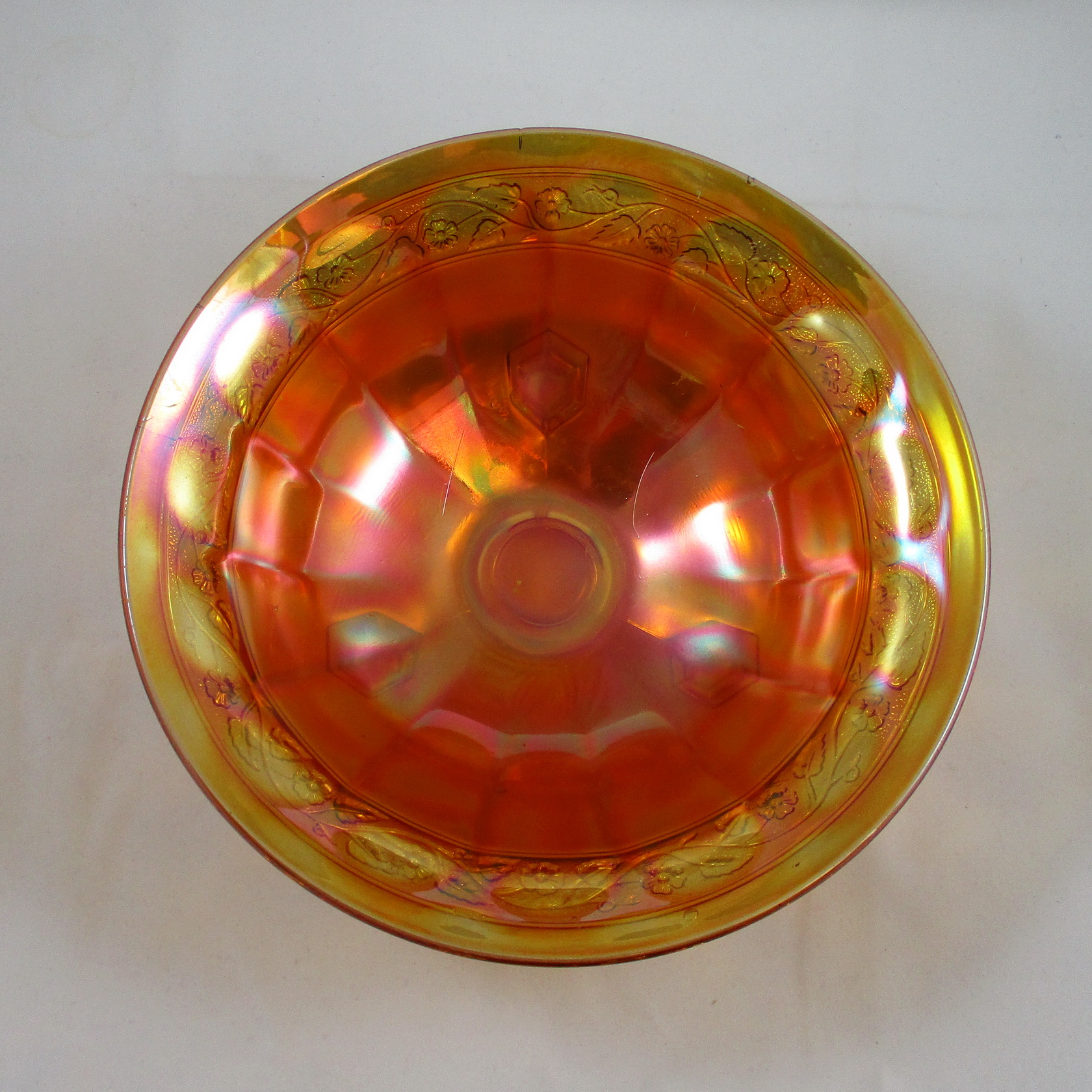 Antique Imperial Marigold Floral And Optic Carnival Glass Flared Bowl Carnival Glass