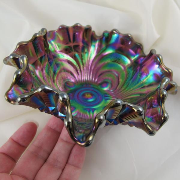 Antique Imperial Scroll Purple Embossed Carnival Glass Bowl