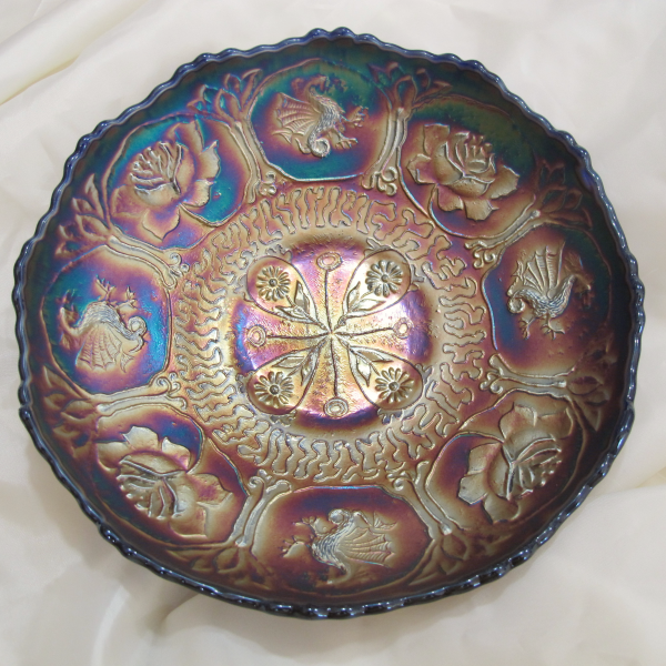 Antique Fenton Dragon & Lotus Cobalt Blue Carnival Glass ICS Bowl