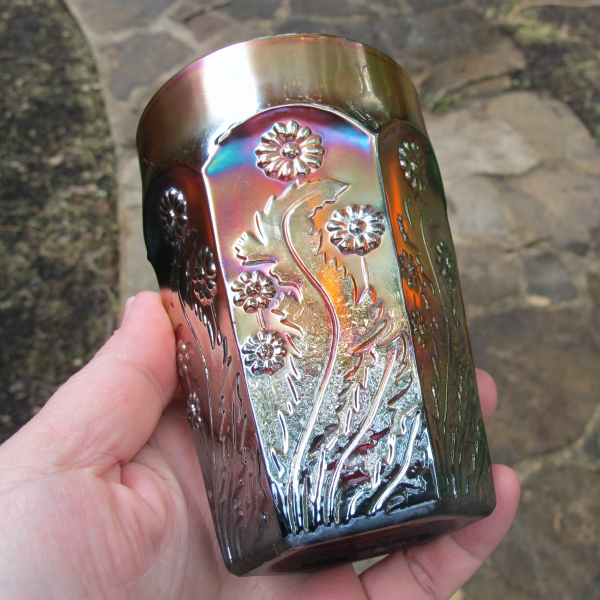 Antique Fenton Paneled Dandelion Amethyst Carnival Glass Tumbler - VARIANT
