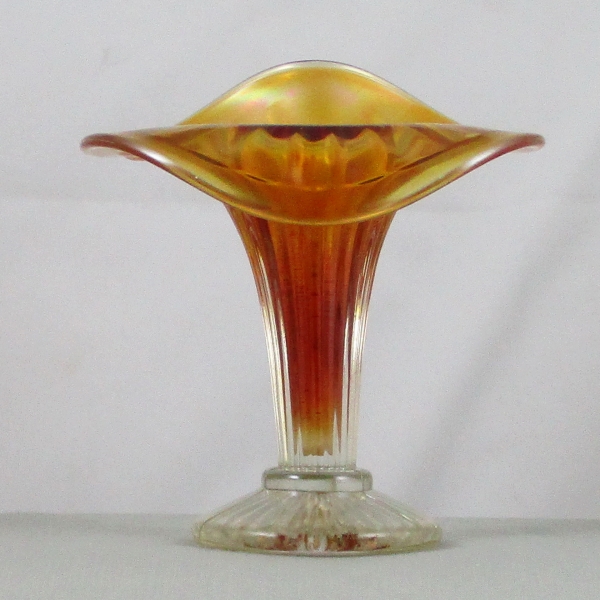 Antique Fenton Footed Fine Rib Marigold Carnival Glass JIP Vase