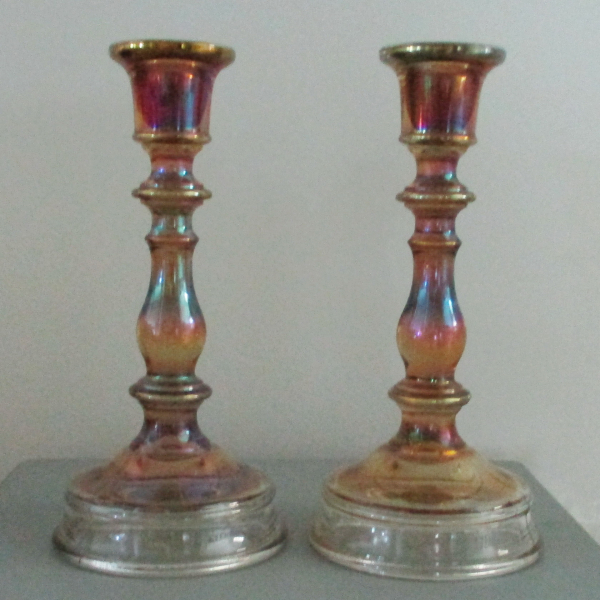 Antique Imperial Premium Smoke Carnival Glass Candle Holders