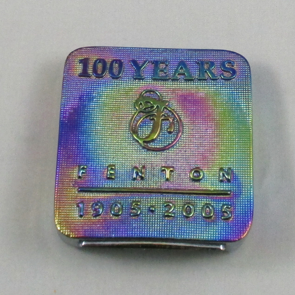 Fenton Black Amethyst FENTON 100th Anniversary Carnival Glass Logo Paperweight