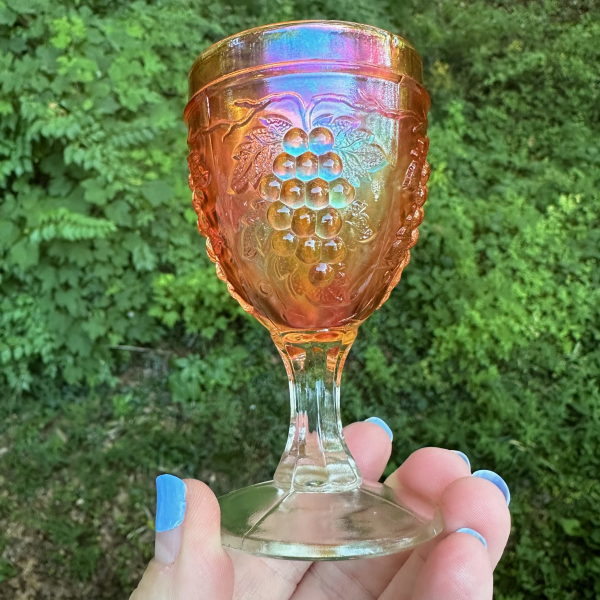 Antique Dugan Golden Harvest Marigold Carnival Glass Wine Cordial