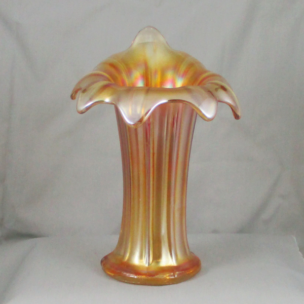 Antique Northwood Jester's Cap Thin Rib Marigold Carnival Glass Vase