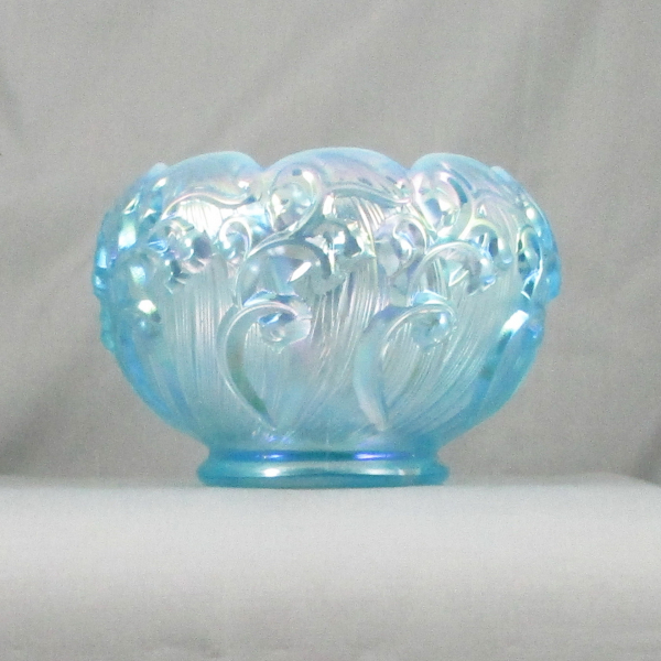 Fenton Lily of the Valley Ice Blue Opal Carnival Glass Rose Bowl