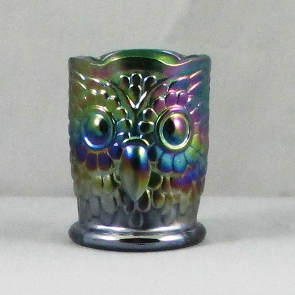 St. Clair Green Carnival Glass Owl Toothpick Holder
