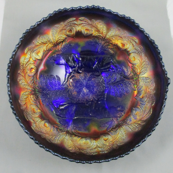 Antique Fenton Blue Panther Carnival Glass Centerpiece Bowl