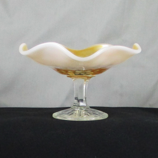 Antique Westmoreland Peach Opal Pearly Dots Carnival Glass Compote