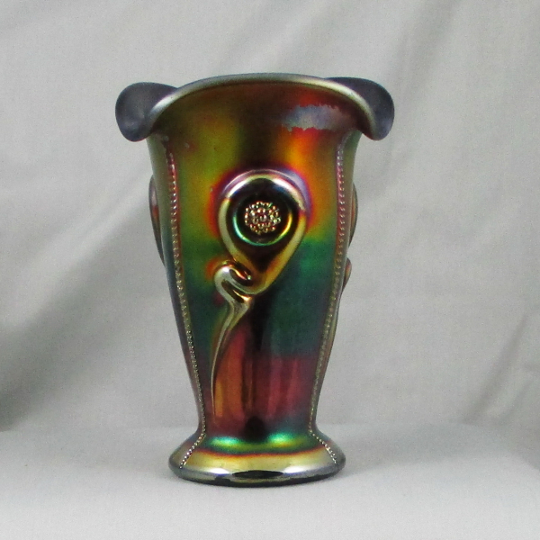 Antique Northwood Tornado Amethyst Carnival Glass Vase - WOW